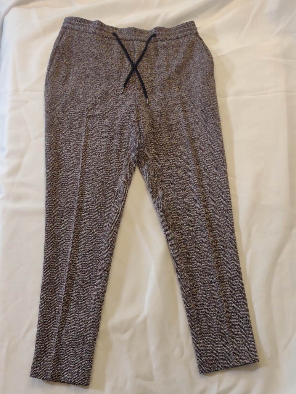 ASOS Gray & Burgundy Herringbone Drawstring Dress Pants - Size W32 L30